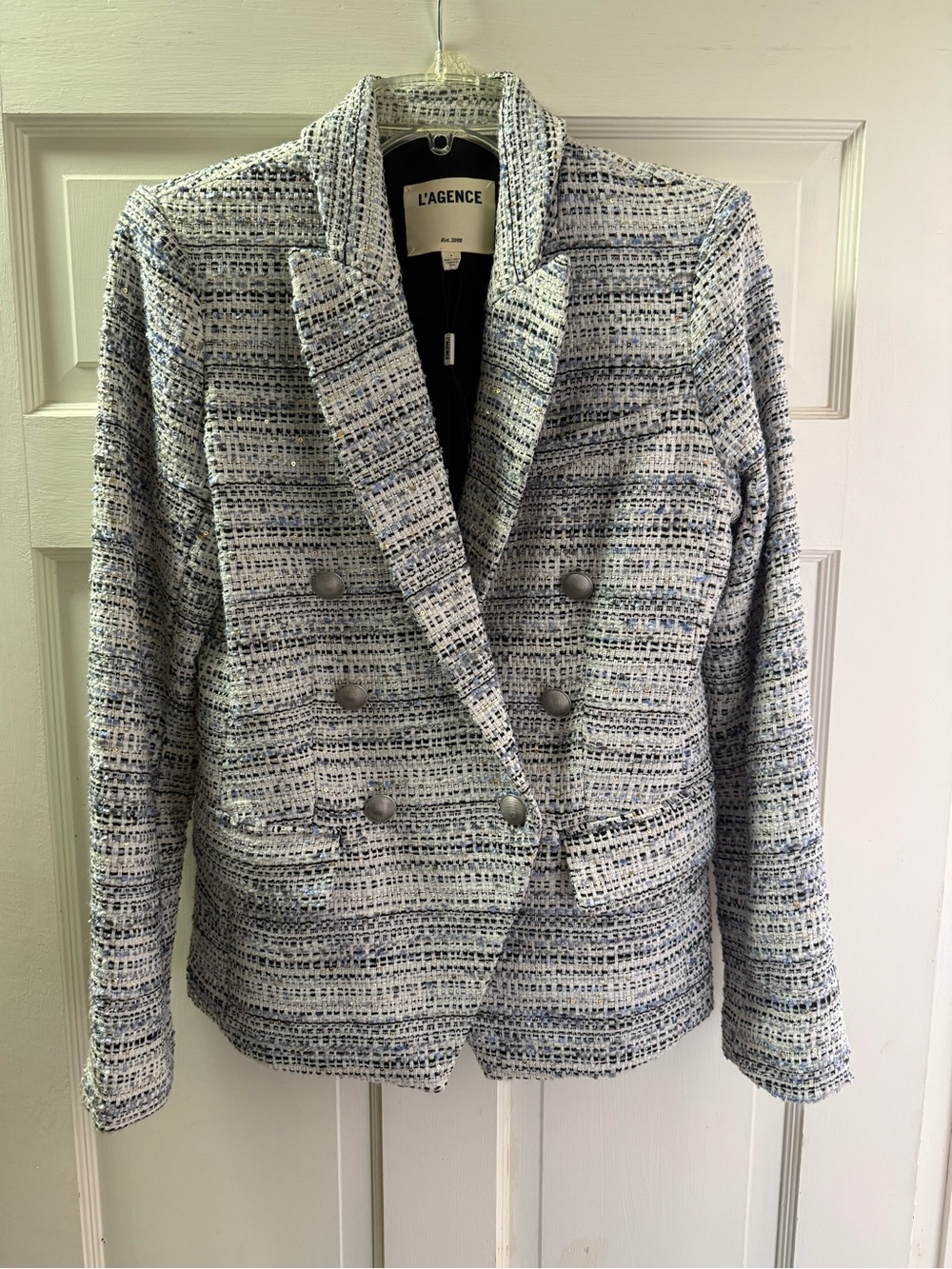 L’agence Kenzie Double Breasted Tweed Blue Blazer - 4 - Picture 3 of 8
